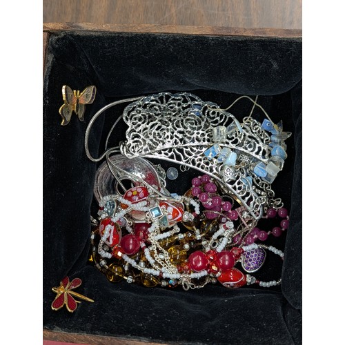 64 - An Assortment of Vintage and Contemporary Costume Jewellery and Watches In Lined Square Wooden Box