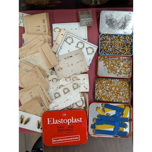 159 - Assortment of Vintage Jeweller's and Watchmaker's Components in Chinoiserie Lacquer Pillar Style Box