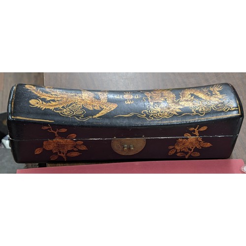 159 - Assortment of Vintage Jeweller's and Watchmaker's Components in Chinoiserie Lacquer Pillar Style Box