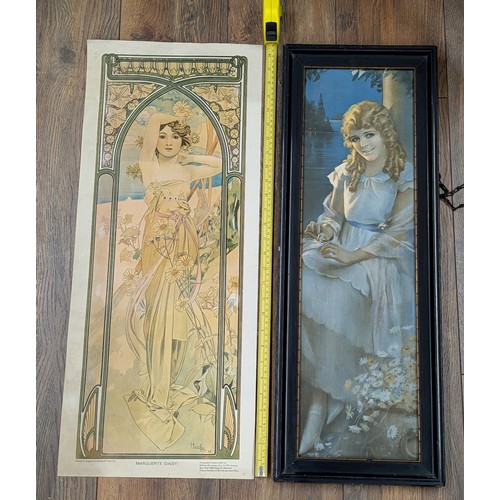 115 - Two Art Prints, Alphonse Mucha Marguerite Reproduction and Mary Pickford 10.25 x 28.5