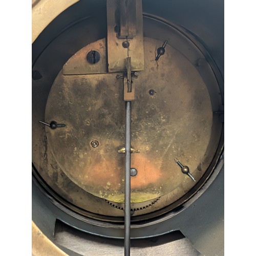 63 - Late 19th Century French Style Black Granite and Variegated Marble Mantel Clock, With pendulum and k... 