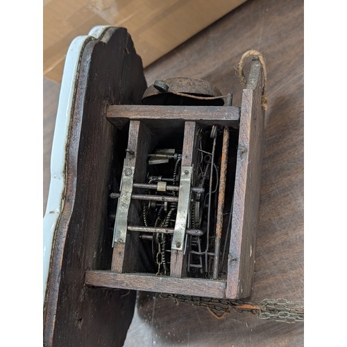 67 - 19th Century German Black Forest Ceramic Shield Wall Clock, Corner section broken off but present an... 