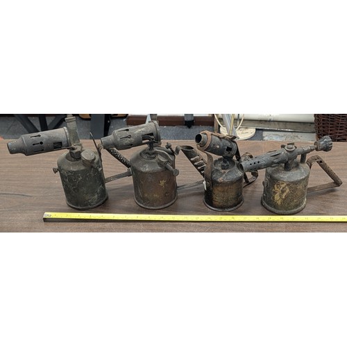 323 - Bundle of Four Antique Brass and Ferrous Metal Blowtorches Including Sievert, Burmos and Bladon Exam... 