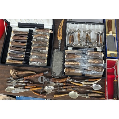 303 - Collection of Sheffield Stag Horn Handled Flatware and Serving Utensils/Table Ware - All proceeds fr... 