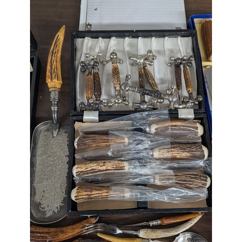303 - Collection of Sheffield Stag Horn Handled Flatware and Serving Utensils/Table Ware - All proceeds fr... 