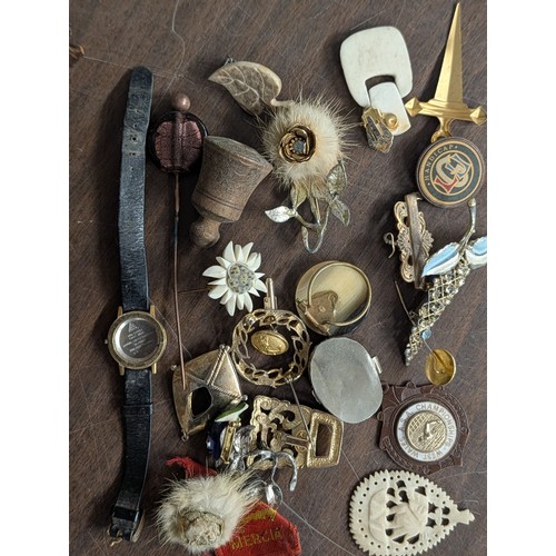 301 - An Assortment of Vintage Costume Jewellery, Sporting Medals, and an Omega Ladies Wristwatch case in ... 
