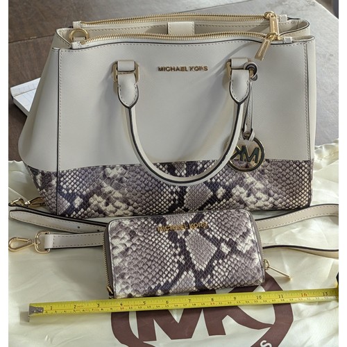 307 - Michael Kors Cream and Snakeskin-Embossed Leather Handbag With Shoulder Strap and Matching Purse