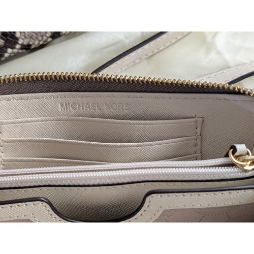 307 - Michael Kors Cream and Snakeskin-Embossed Leather Handbag With Shoulder Strap and Matching Purse