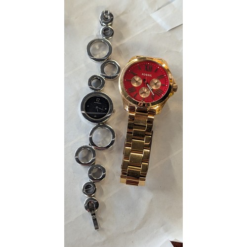 348 - Two Fossil Wristwatches including F2 Ladies Silver-Tone ES-1622 and Men Gold-Tone Chronograph Style ... 