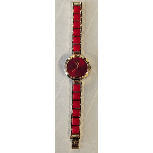 347 - Versace 19V69 Italia Ladies Gold-Tone Quartz Wristwatch with Red Dial