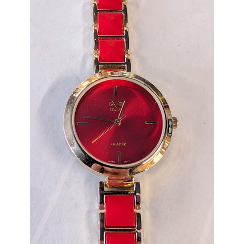 347 - Versace 19V69 Italia Ladies Gold-Tone Quartz Wristwatch with Red Dial