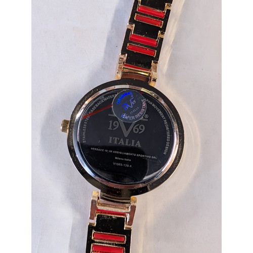 347 - Versace 19V69 Italia Ladies Gold-Tone Quartz Wristwatch with Red Dial