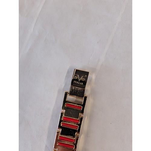347 - Versace 19V69 Italia Ladies Gold-Tone Quartz Wristwatch with Red Dial