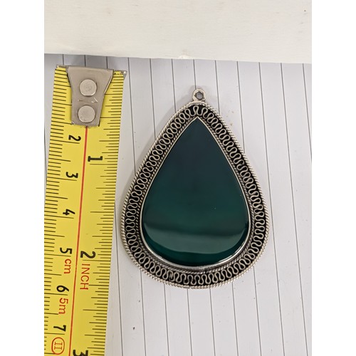 351 - A Pair of Sterling Silver and Green Onyx Filigree Openwork Jewellery Pieces Being Bangle & Pendant -... 