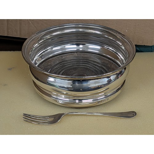 270 - Sterling Silver Wine Coaster (255.6 gm) and Silver Table Fork (20.0 gm)