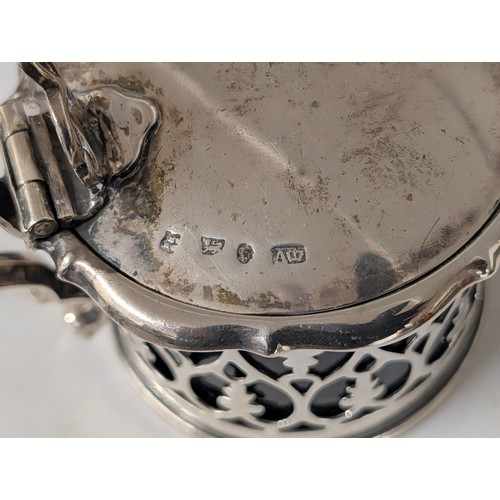 274 - Victorian Sterling Silver Mustard Pot With Bristol Blue Liner  and a Sterling Silver Spoon - 125.5 g... 