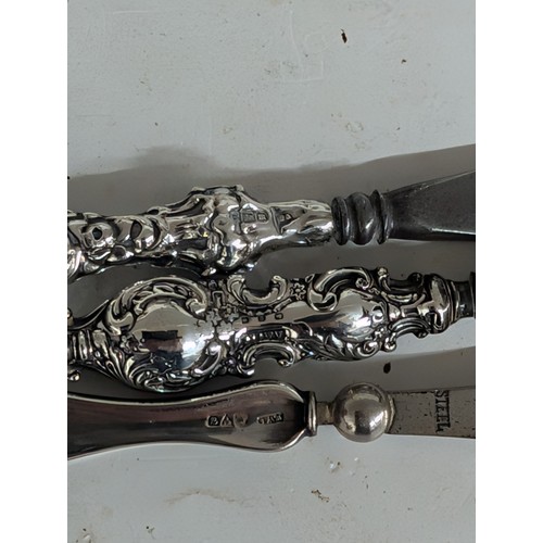 282 - A Collection of Antique British Sterling Silver-Handled Shoehorns and Button Hooks