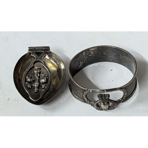 283 - Two Silver Items Including a Sterling Claddagh Motif Bangle (9.2 gm) and an 800 Continental Silver F... 