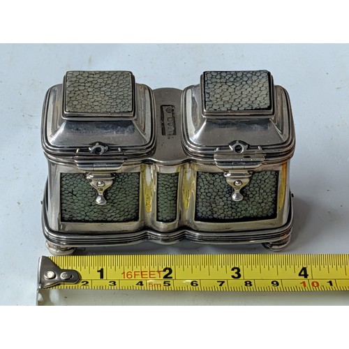 278 - Sterling Silver and Shagreen Double Inkstand, Originally Purchased From Chequers Sale Bonhams - Gros... 