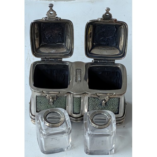 278 - Sterling Silver and Shagreen Double Inkstand, Originally Purchased From Chequers Sale Bonhams - Gros... 