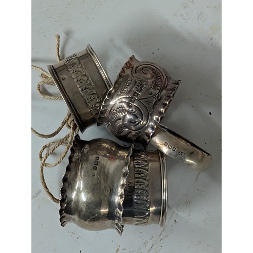 287 - Five Sterling Silver Napkin Rings Including Birmingham Hallmarked Examples - 61 gm