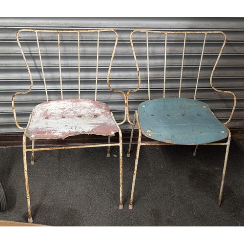 247 - A Pair of Art Deco Era Tubular Metal and Plywood Outdoor Armchairs
