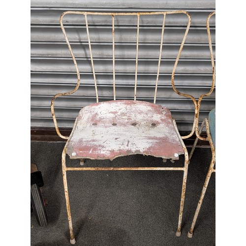 247 - A Pair of Art Deco Era Tubular Metal and Plywood Outdoor Armchairs