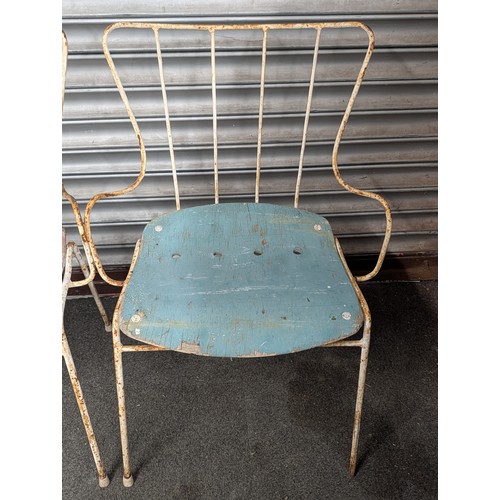 247 - A Pair of Art Deco Era Tubular Metal and Plywood Outdoor Armchairs