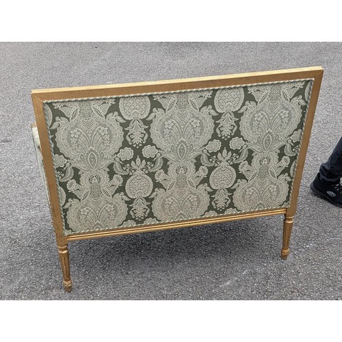242 - Trio of Louis XVI Style Giltwood and Damask Upholstered Seating Consisting of Two Seater Couch & Two... 