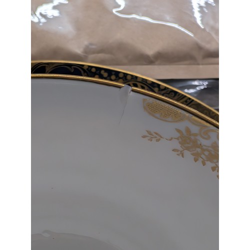 37 - Antique 6 Place Set of Aynsley Cobalt and Gold Gilded Bone China Tea Service, Sugar Dish Has Couple ... 
