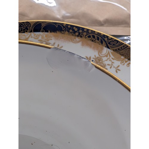 37 - Antique 6 Place Set of Aynsley Cobalt and Gold Gilded Bone China Tea Service, Sugar Dish Has Couple ... 