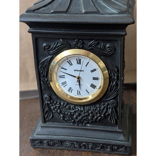 6 - Two mini Desk clocks including a Swiss Swiza 8-day mechanical Alarm and a Staiger quartz clock - All... 