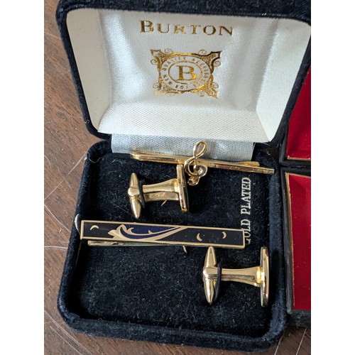 42 - An Assortment of Vintage Writing Instruments, Men's Accessory Sets, and a Lacquer Trinket Box