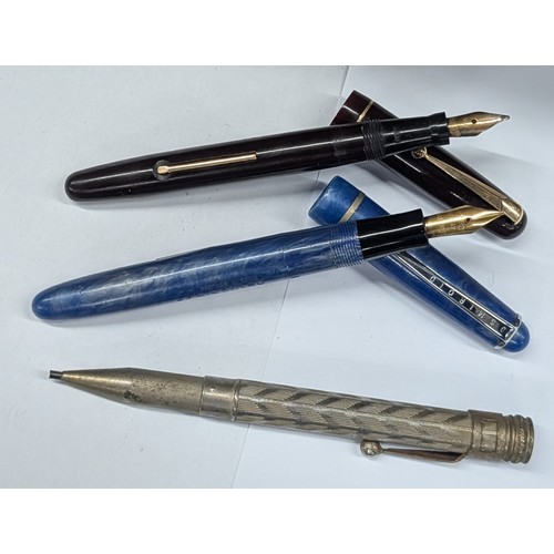 Trio of Vintage Writing Instruments including Swan (14 ct) and Osmiroid ...
