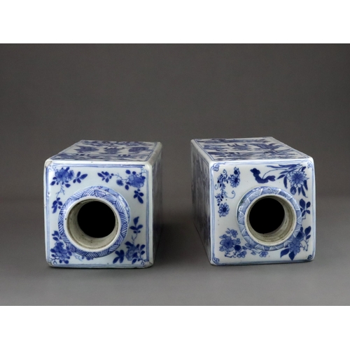 100 - A Good Pair of Blue and White Square  Bottles with Ladies, Kangxi, of upright rectangular form and s... 