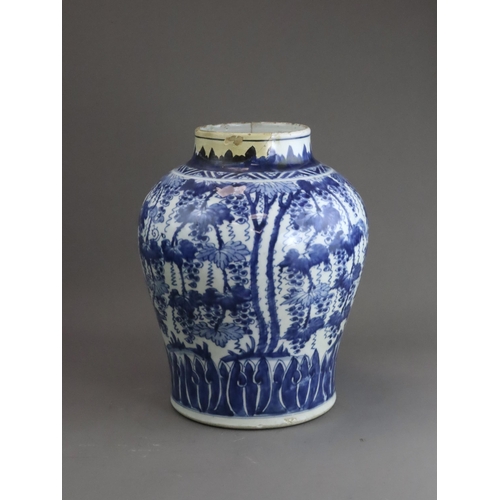 107 - A Blue and White 'Grapes and Tree Shrews' Jar, Kangxi Attractively painted on the baluster sides in ... 