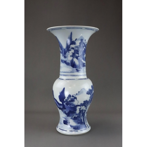 108 - A Blue and White 'Phoenix Tail' Landscape Vase, Kangxi well painted in good blue around both the tru... 