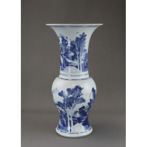 108 - A Blue and White 'Phoenix Tail' Landscape Vase, Kangxi well painted in good blue around both the tru... 