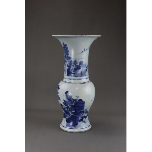 108 - A Blue and White 'Phoenix Tail' Landscape Vase, Kangxi well painted in good blue around both the tru... 