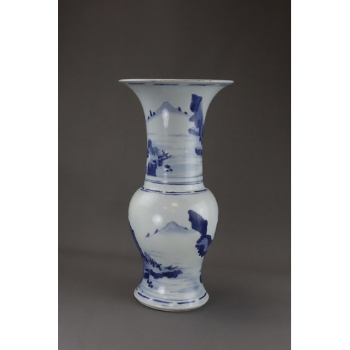 108 - A Blue and White 'Phoenix Tail' Landscape Vase, Kangxi well painted in good blue around both the tru... 