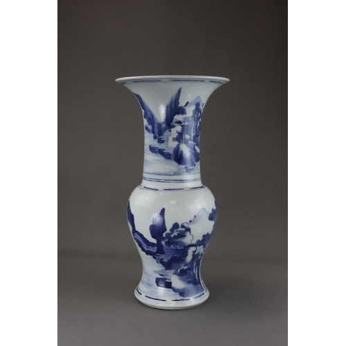 108 - A Blue and White 'Phoenix Tail' Landscape Vase, Kangxi well painted in good blue around both the tru... 