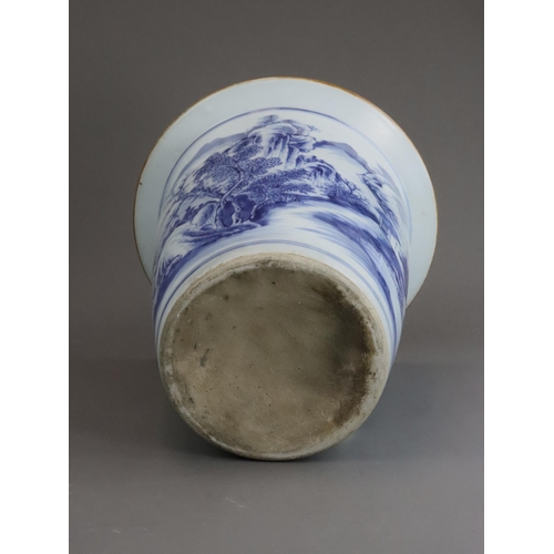 109 - A Blue and White Deep Plant Pot with Landscapes, 18th century, the almost cylindrical sides well pai... 