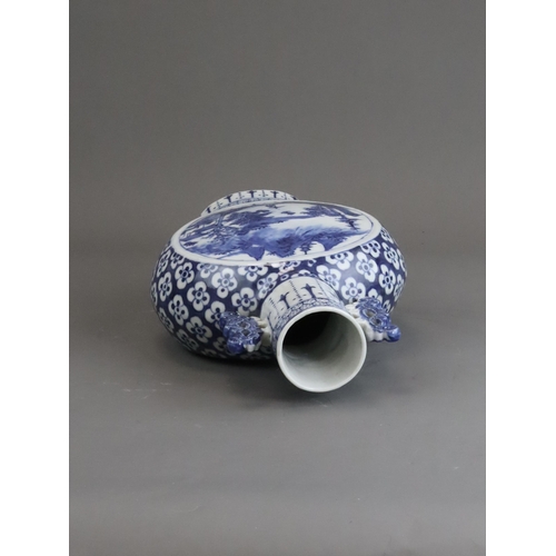 116 - A Blue and White Landscape Moonflask, Guangxu, well painted in strong blue on both sides with a cent... 