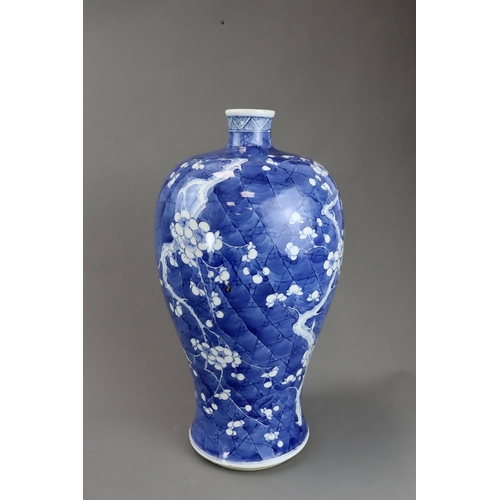 120 - A Blue and White Vase with Prunus, 19th century the rounded shoulders swelling then tapering towards... 