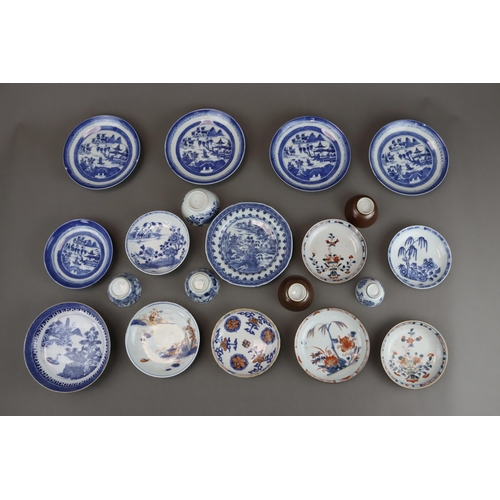 139 - A Set of 14 Saucers and 6 Cups, Kangxi and later 9 saucers with landscapes painted in blue and white... 