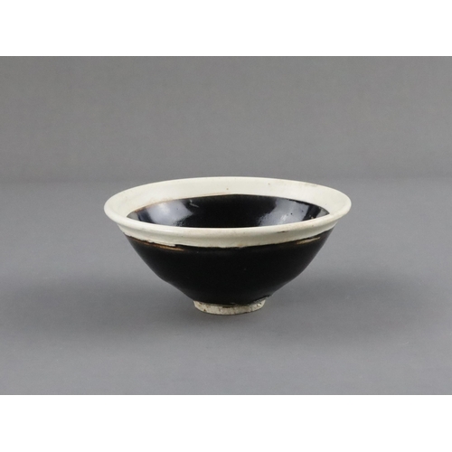 36 - A Fine White-rimmed Black-glazed conical Bowl, Song dynasty of conical form, covered overall with a ... 