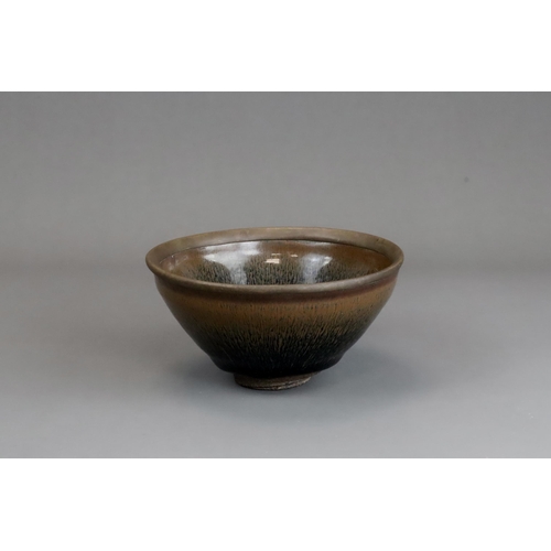 37 - A Jian ware 'Hare's fur' Bowl, Song dynasty of conical shape with bronze-mounted rim, the brown glaz... 