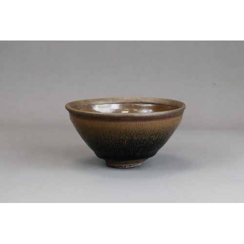 37 - A Jian ware 'Hare's fur' Bowl, Song dynasty of conical shape with bronze-mounted rim, the brown glaz... 