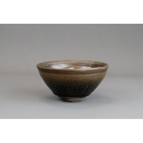 37 - A Jian ware 'Hare's fur' Bowl, Song dynasty of conical shape with bronze-mounted rim, the brown glaz... 