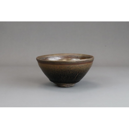 37 - A Jian ware 'Hare's fur' Bowl, Song dynasty of conical shape with bronze-mounted rim, the brown glaz... 